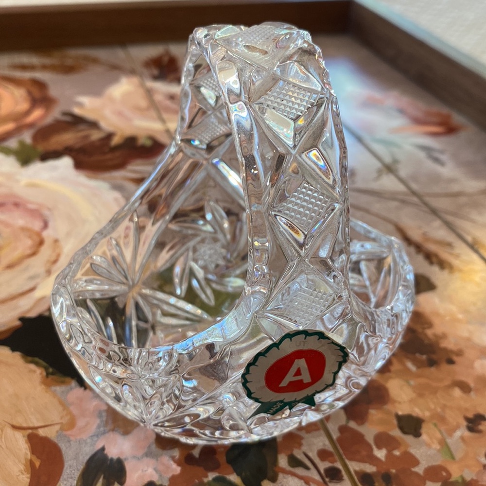 Italian Cut Glass Crystal Basket with Label.